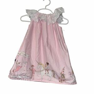 Caught ya lookin girls pink magic dragon unicorn parade eyelet collar dress 18m